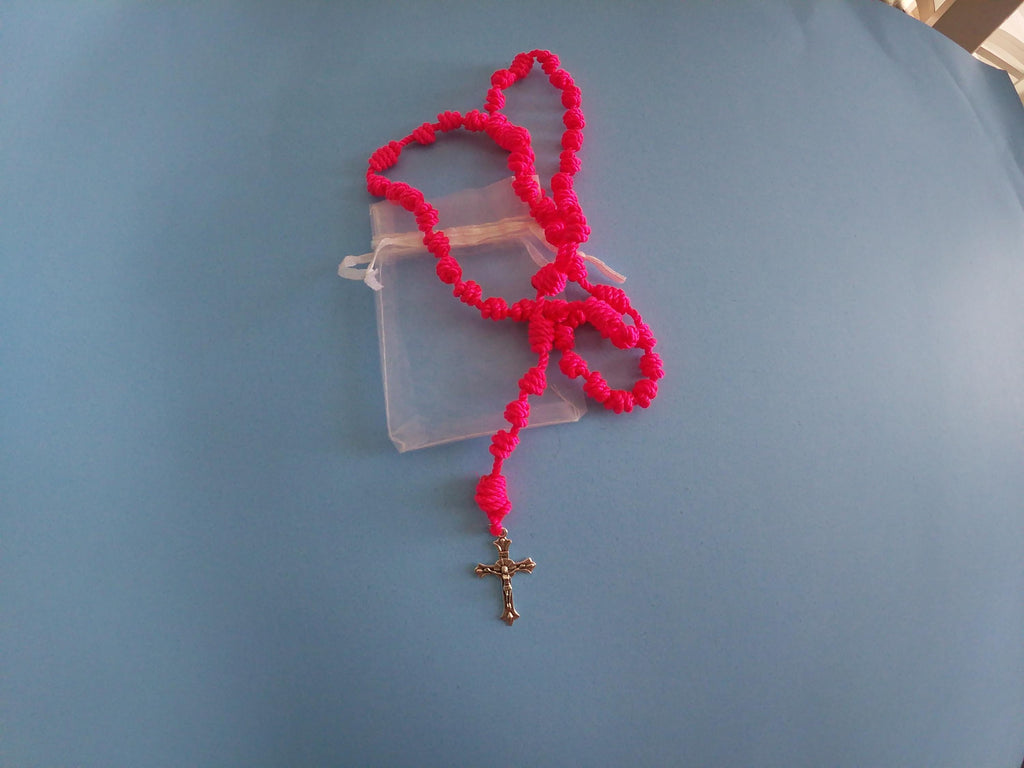 Bright Pink Knotted Rosary, large