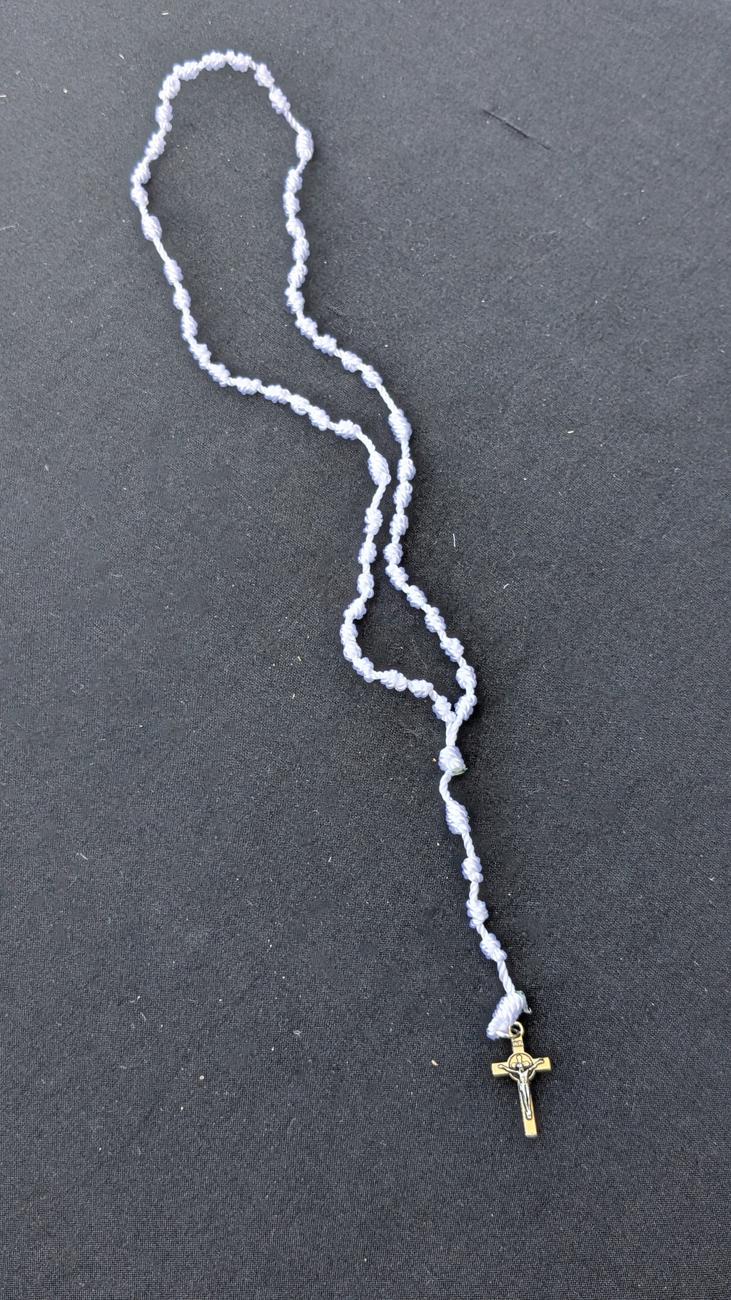 White Knotted Rosary with Nickel Crucifix - Small