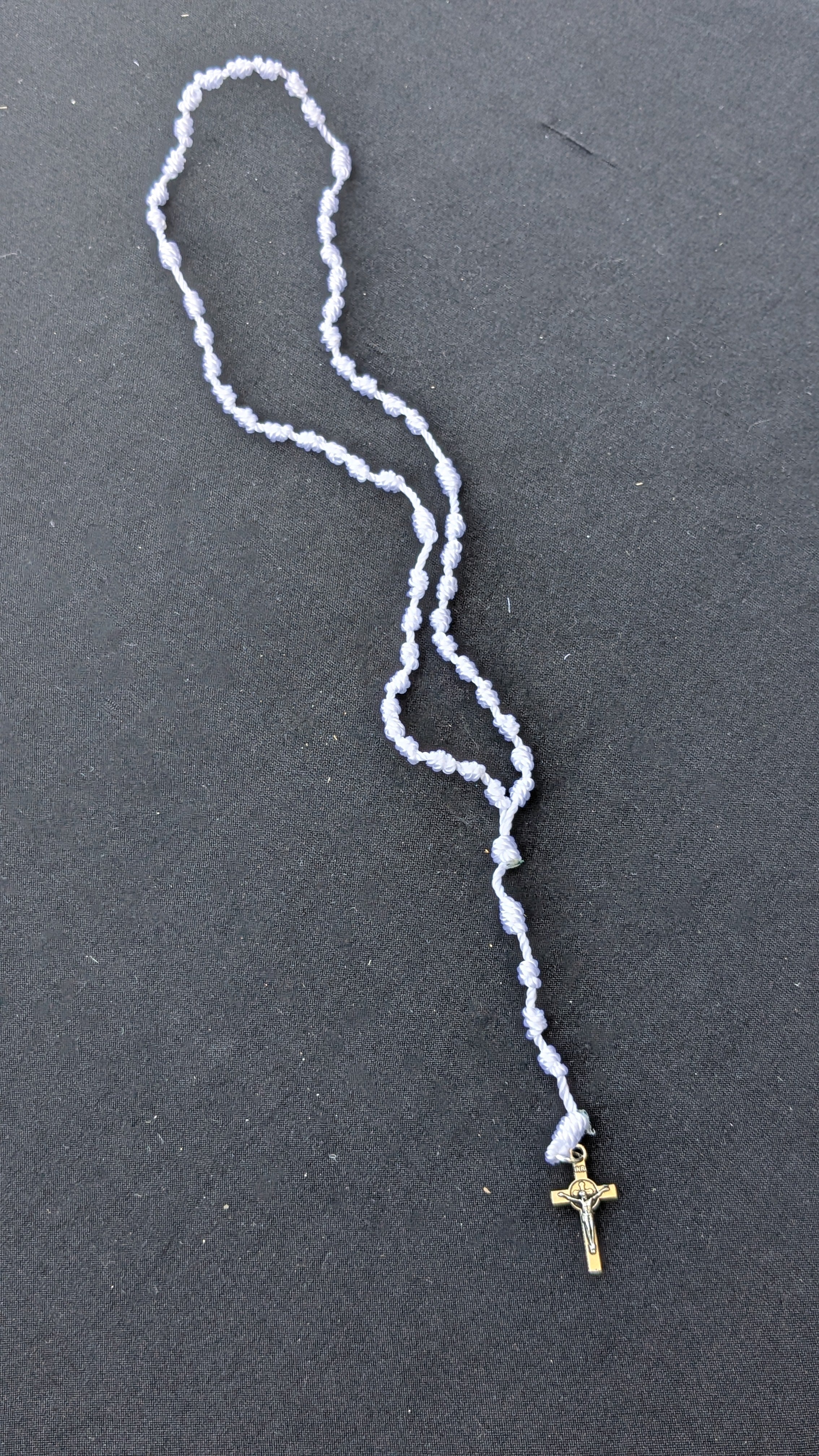 White Knotted Rosary with Nickel Crucifix - Small