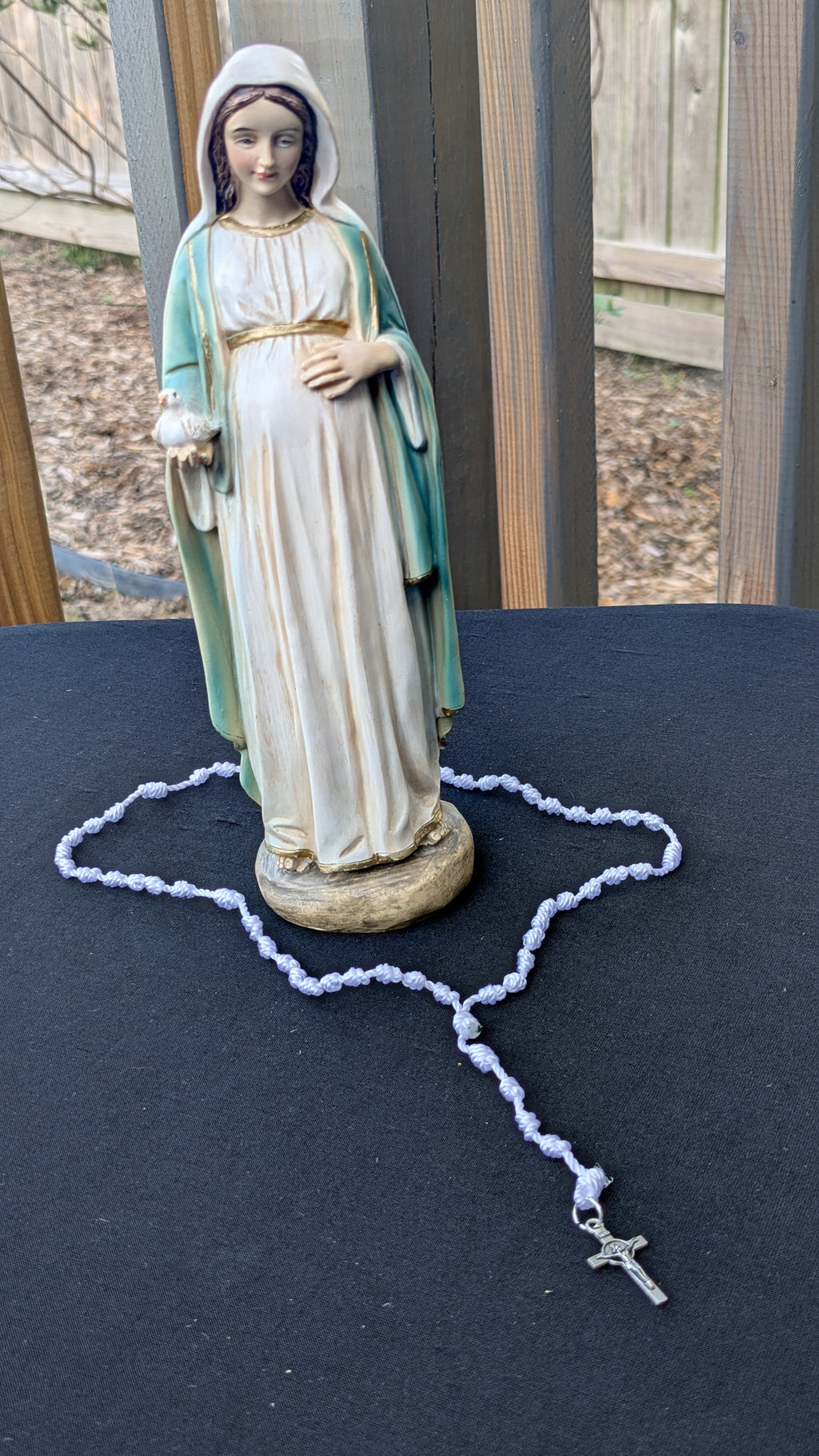 White Knotted Rosary with Nickel Crucifix - Small