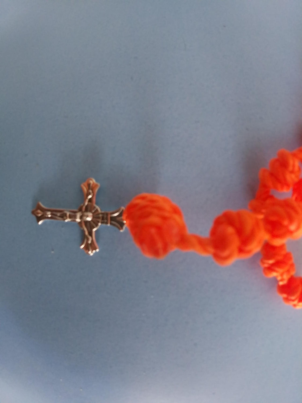 Bright Orange Knotted Rosary with Nickel Crucifix