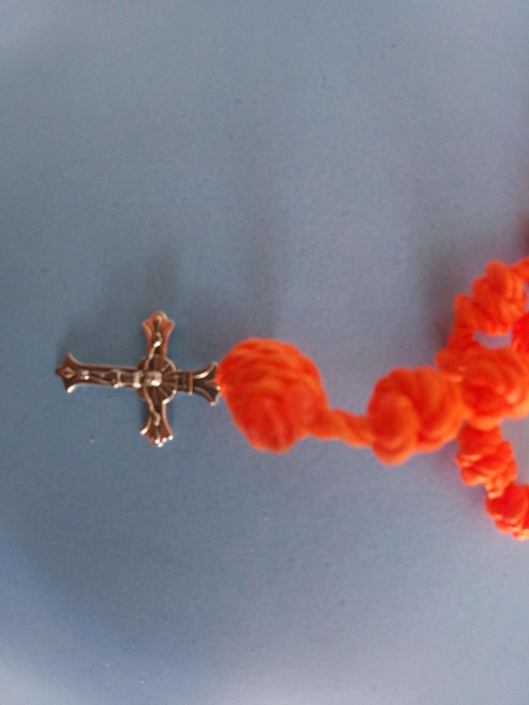 Bright Orange Knotted Rosary with Nickel Crucifix