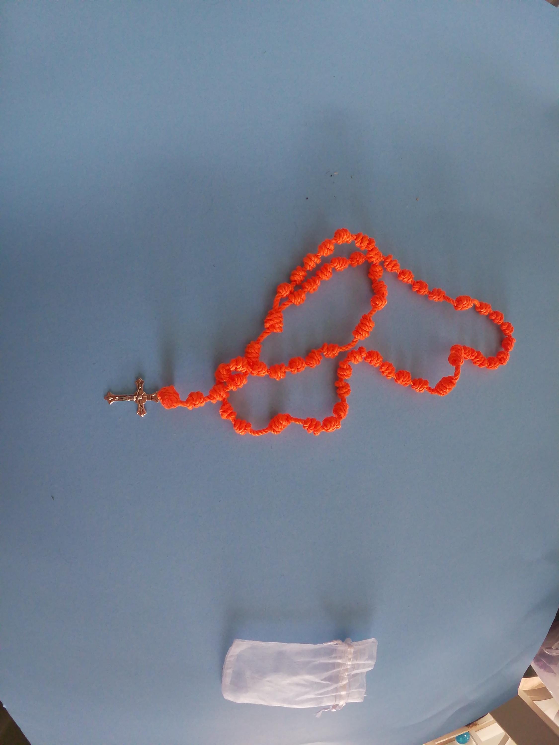 Bright Orange Knotted Rosary with Nickel Crucifix