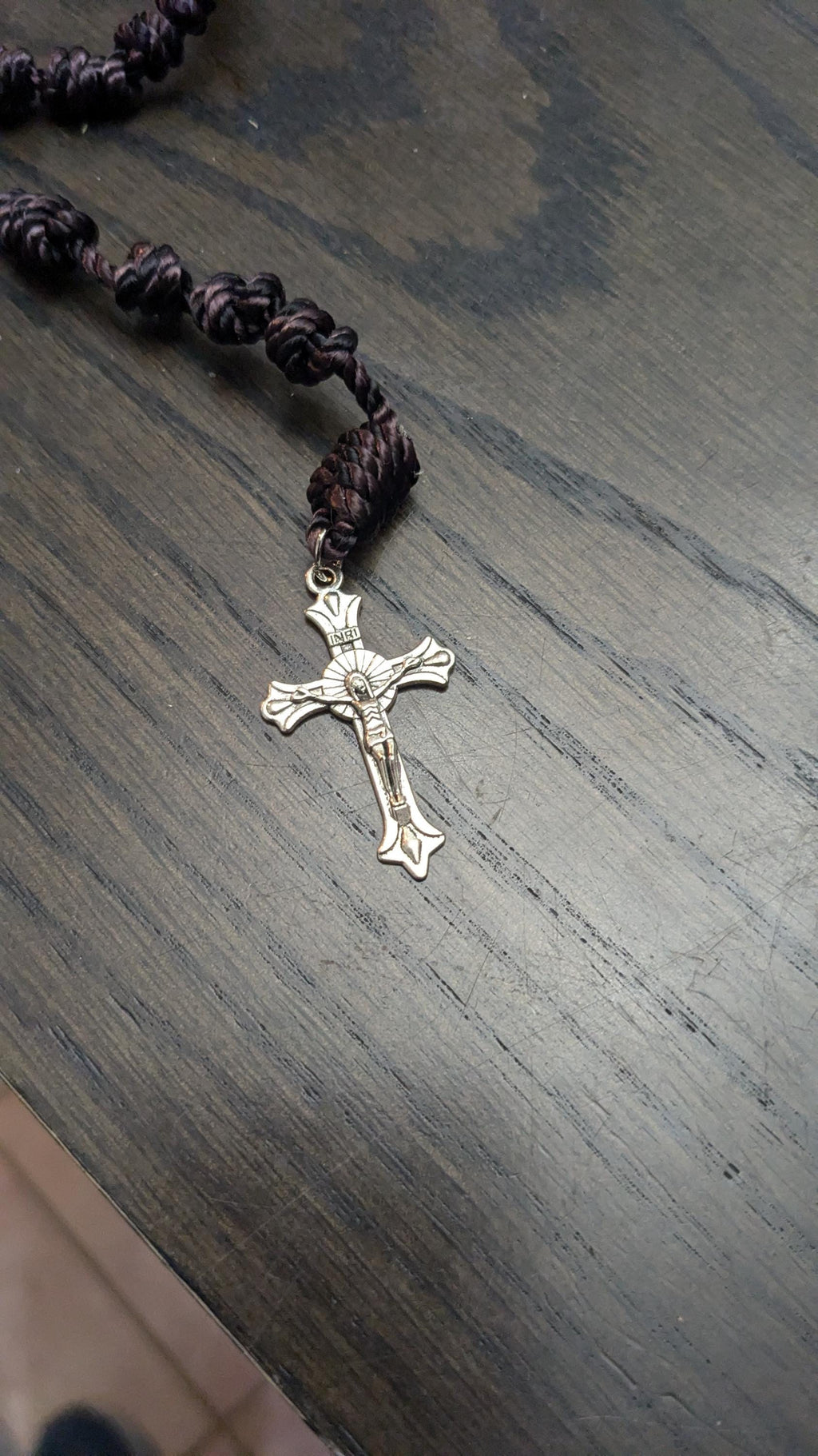 Brown Knotted Rosary with Nickel Crucifix