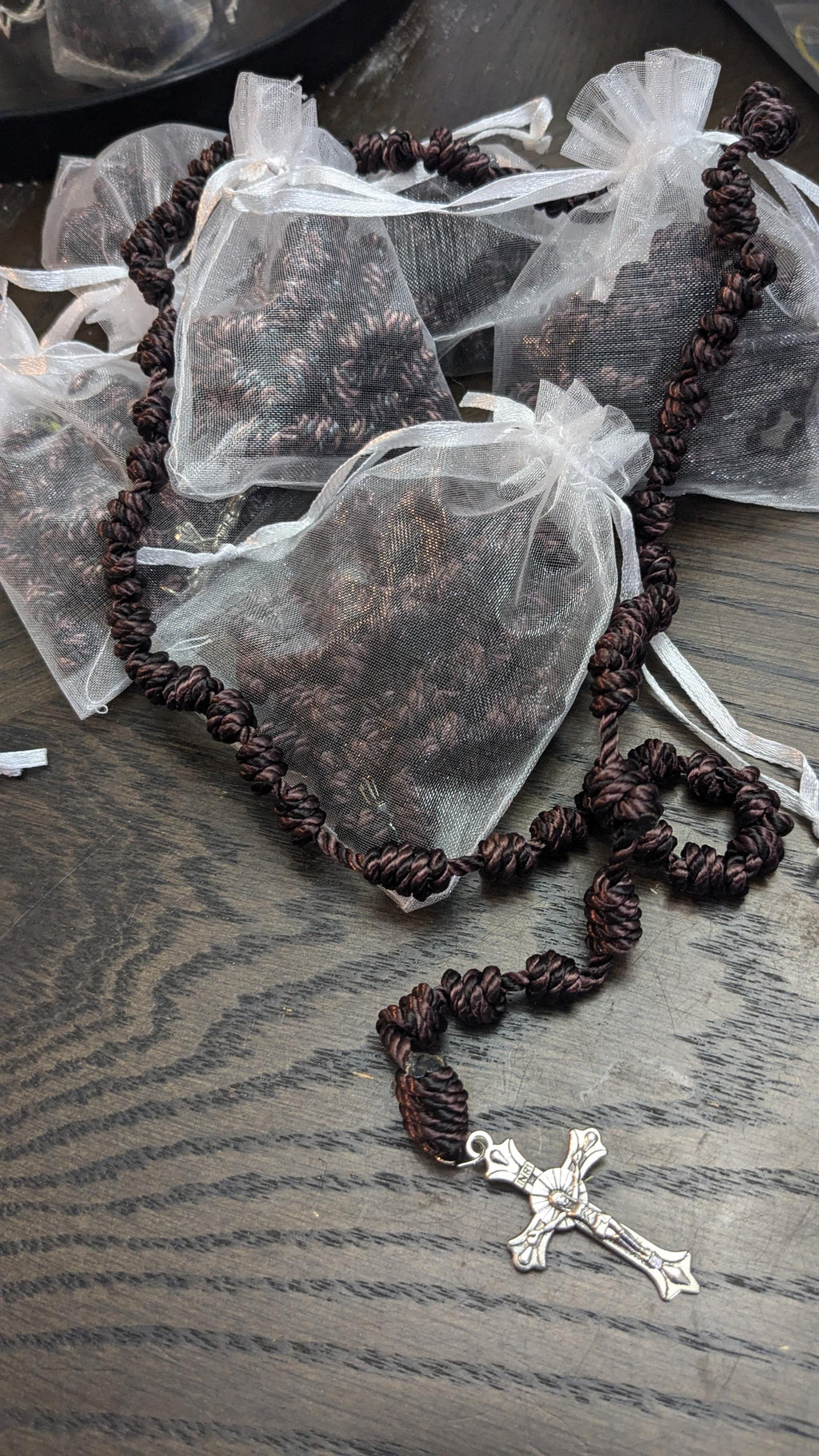 Brown Knotted Rosary with Nickel Crucifix
