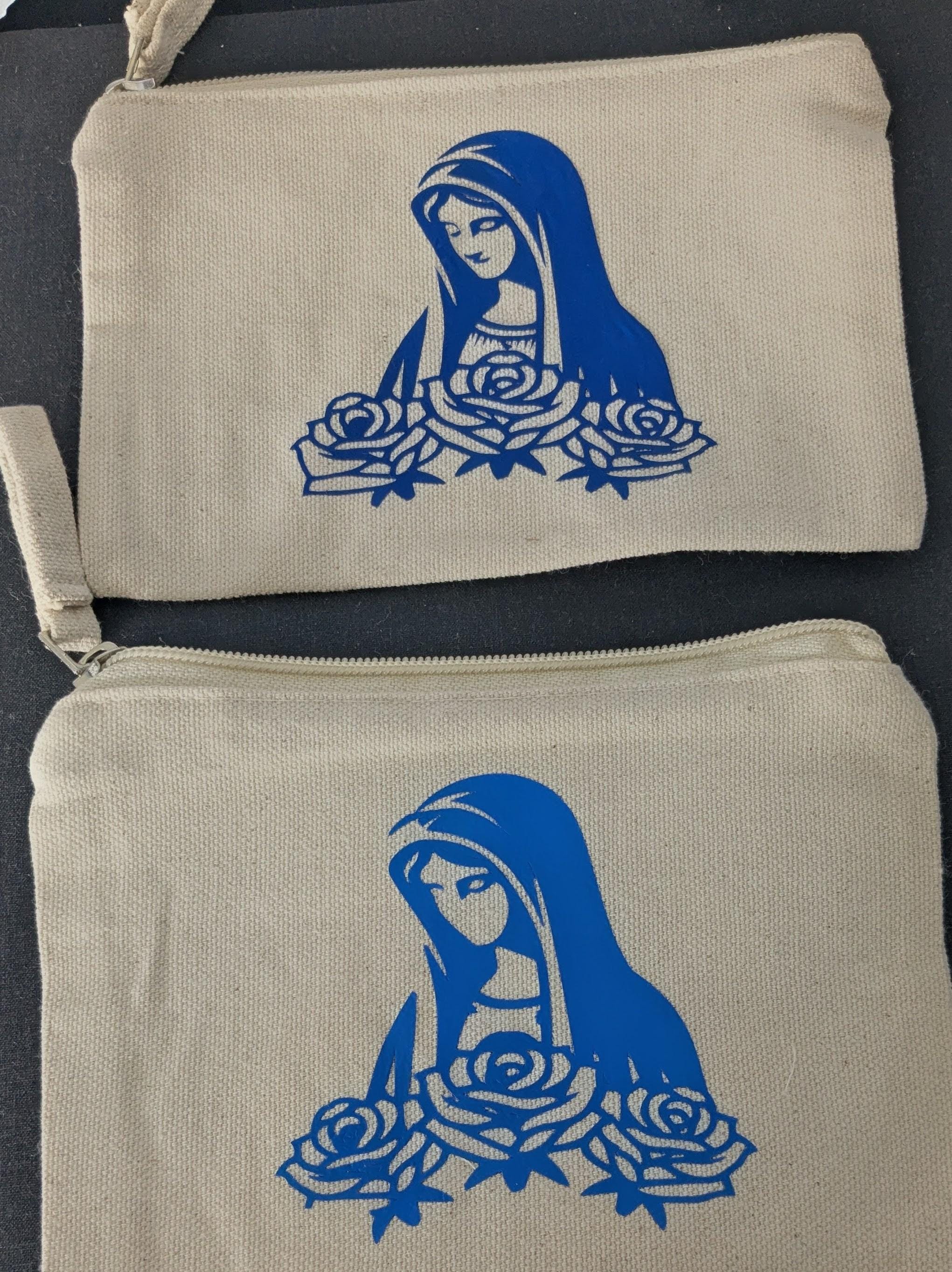 Canvas Mary Pouch: Rosary & Prayer Card Holder