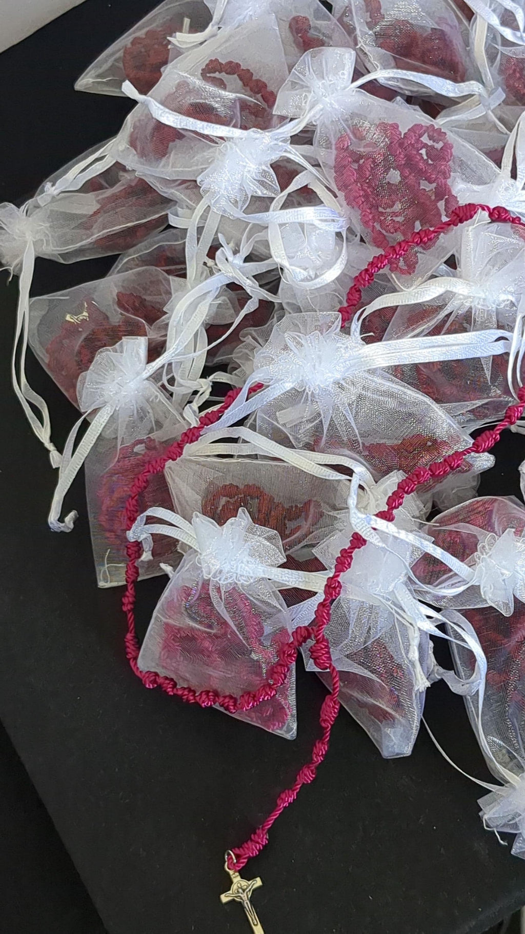 Raspberry Knotted Rosary, small