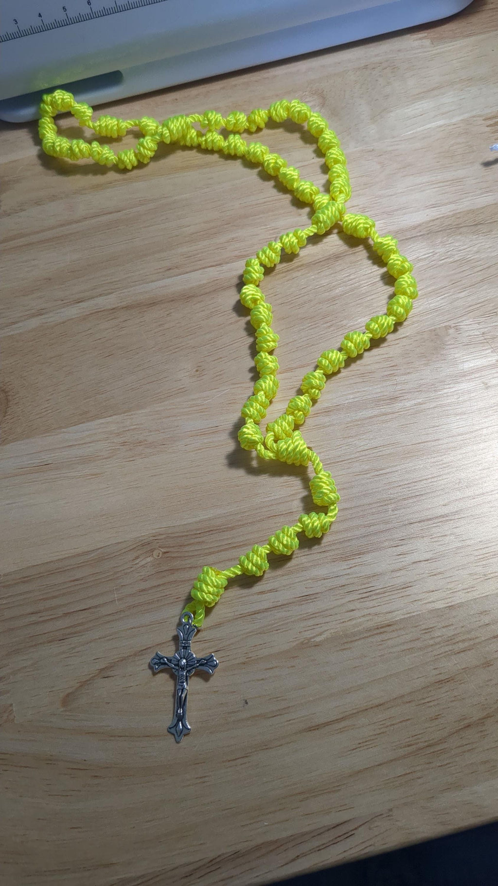 Bright Yellow Knotted Rosary with Nickel Crucifix