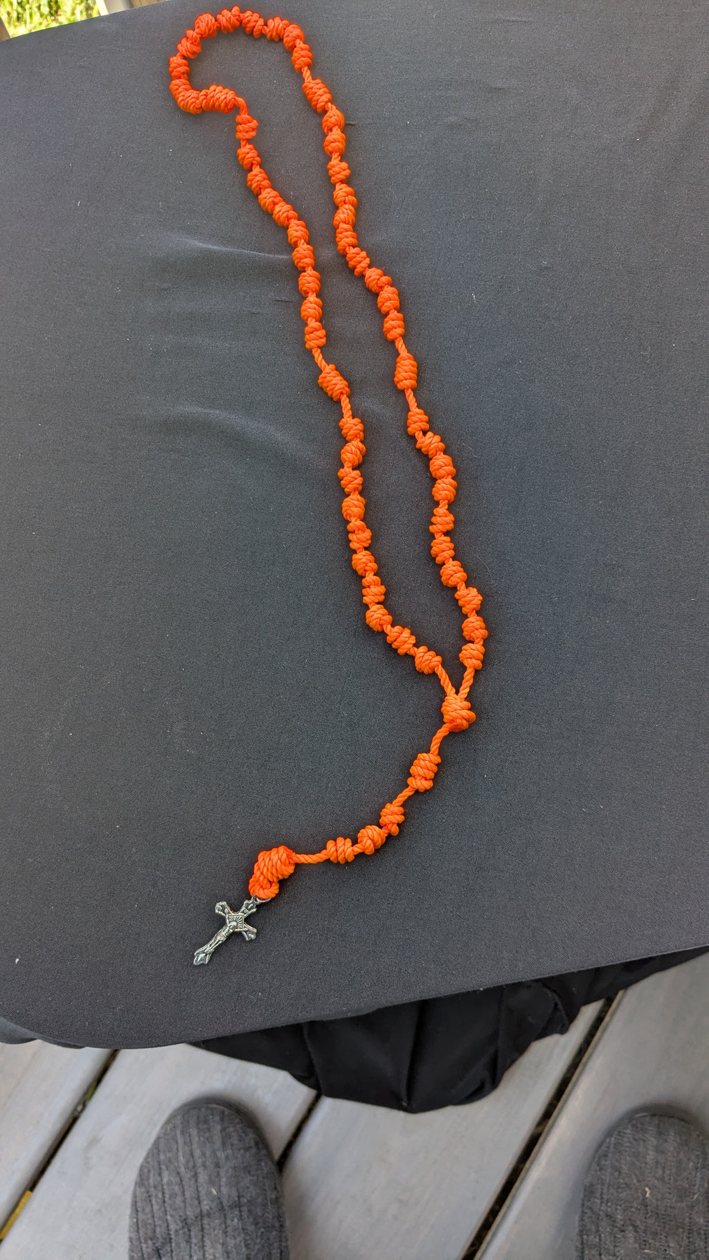 Bright Orange Knotted Rosary with Nickel Crucifix - Large