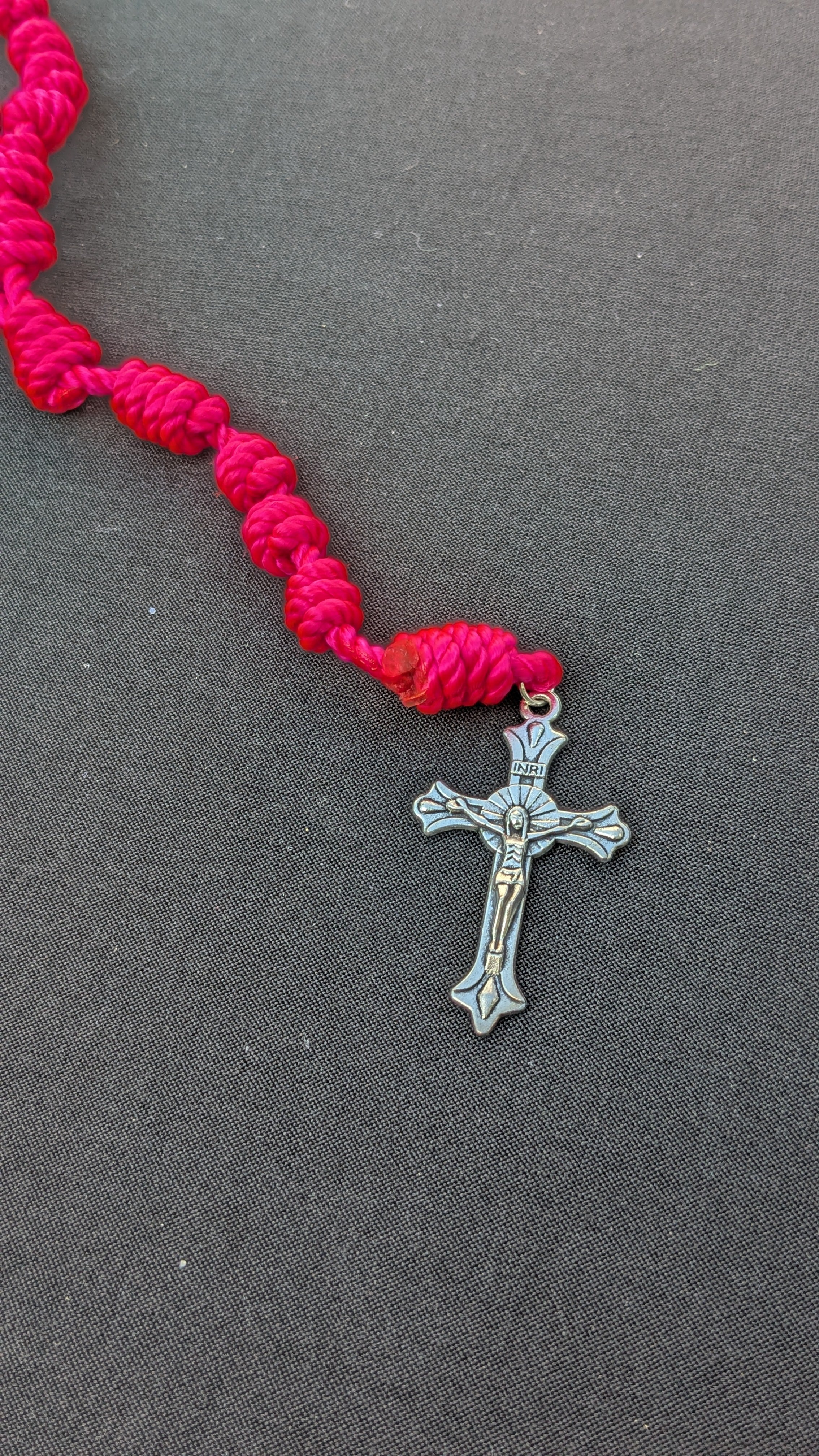 Bright Pink Knotted Rosary, large