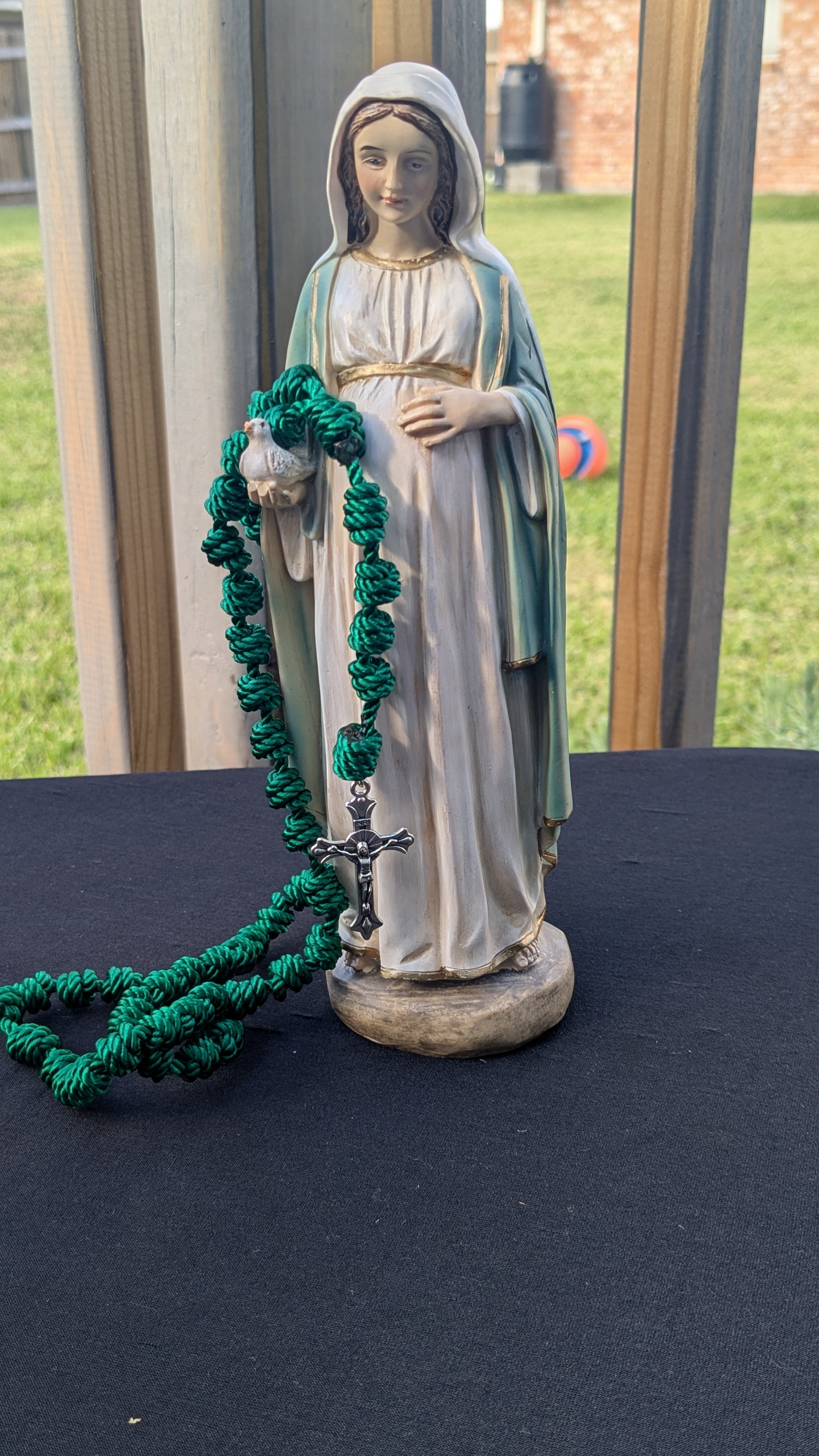 Hunter Green Knotted Rosary with Nickel Crucifix