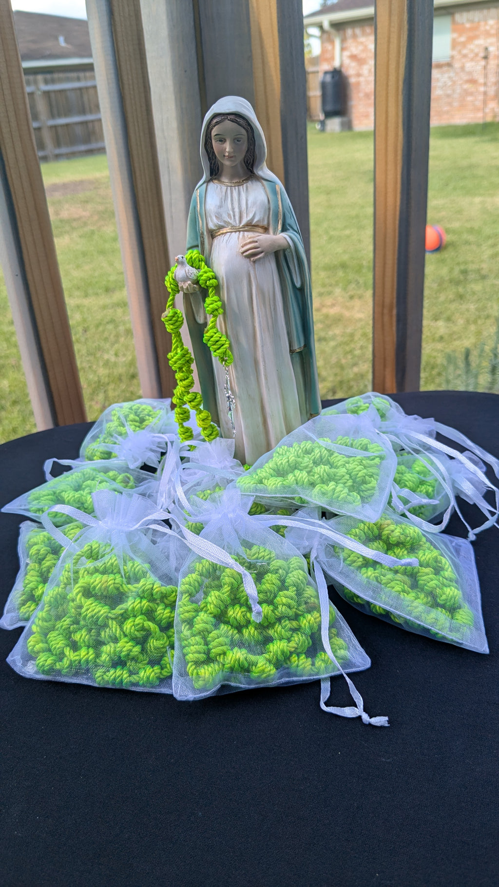 Bright Green Knotted Rosary with Nickel Crucifix