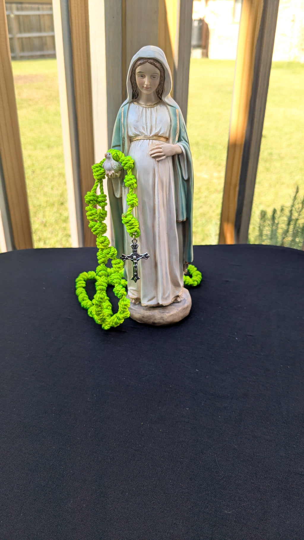 Bright Green Knotted Rosary with Nickel Crucifix