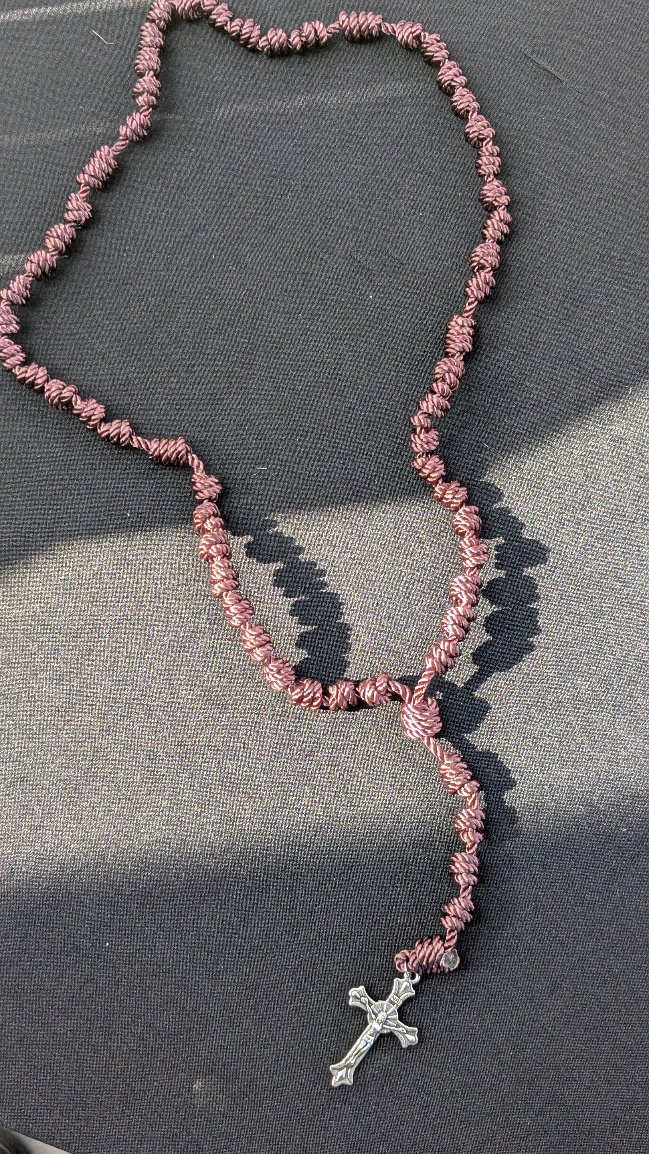 Brown Knotted Rosary with Nickel Crucifix