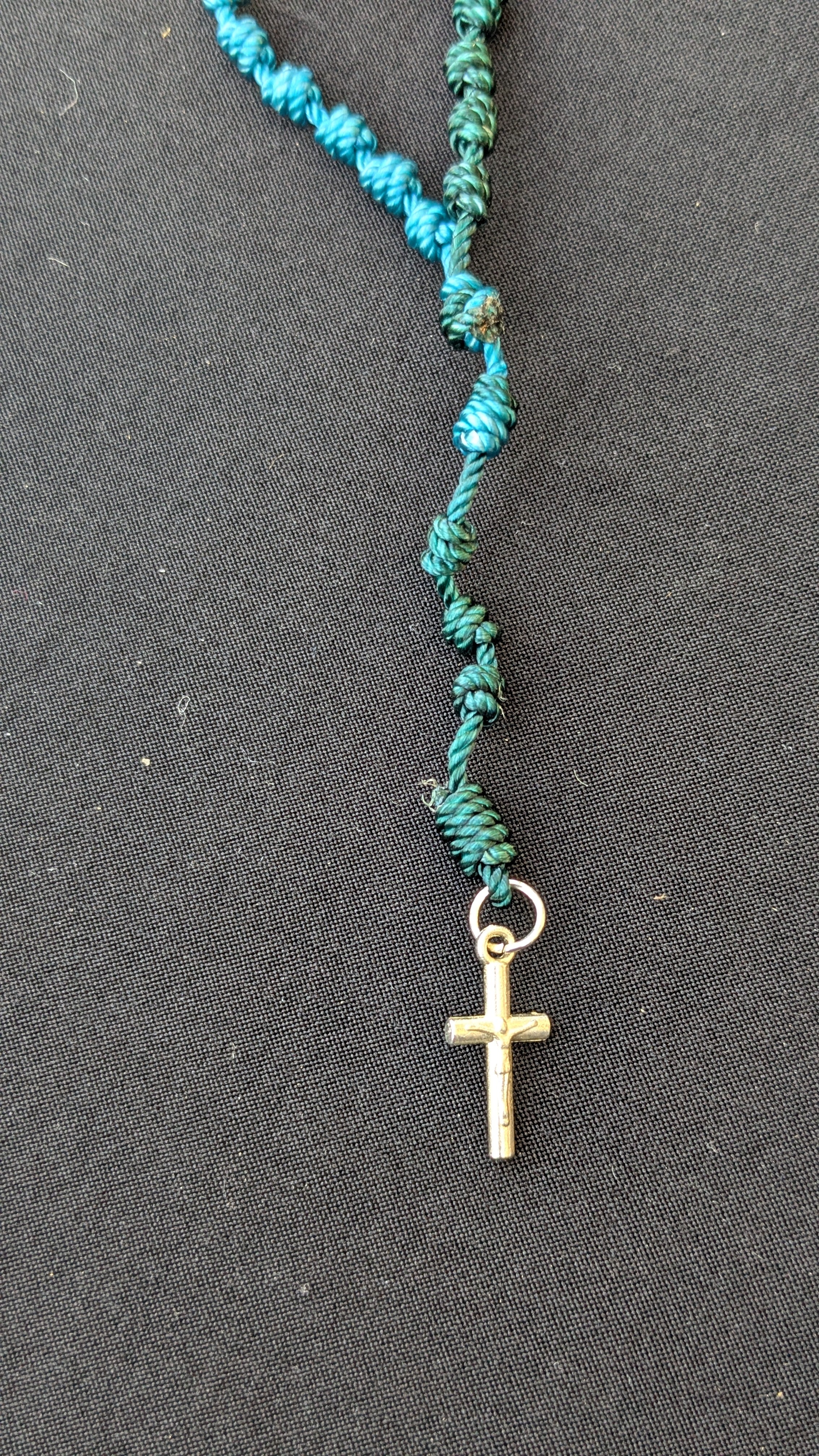 Virigated Blue, Knotted Rosary, small