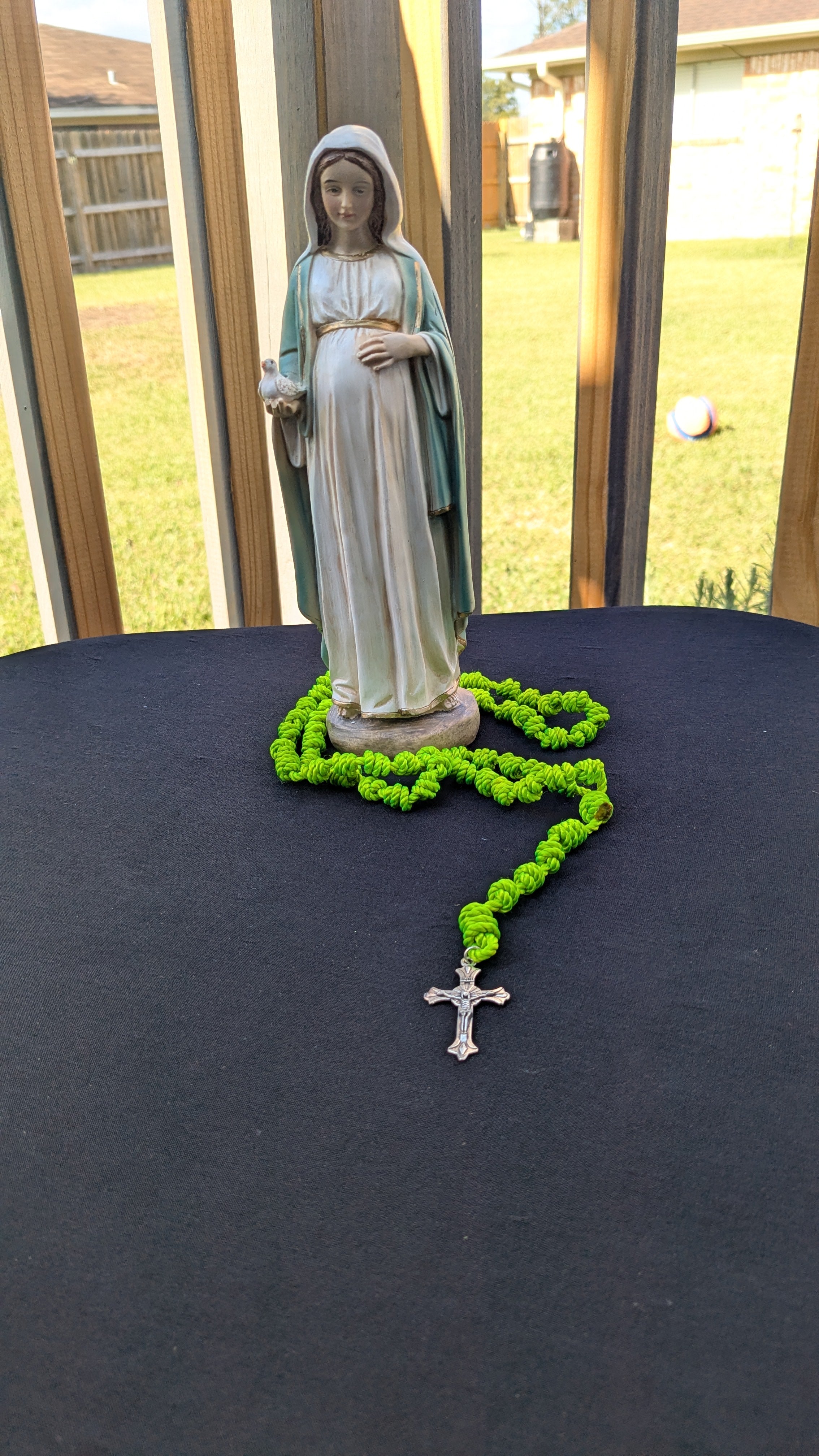 Bright Green Knotted Rosary with Nickel Crucifix