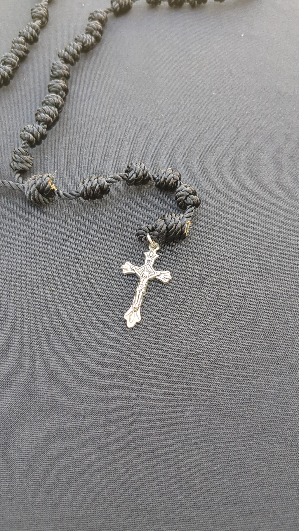 Black  Knotted Rosary with Nickel Crucifix