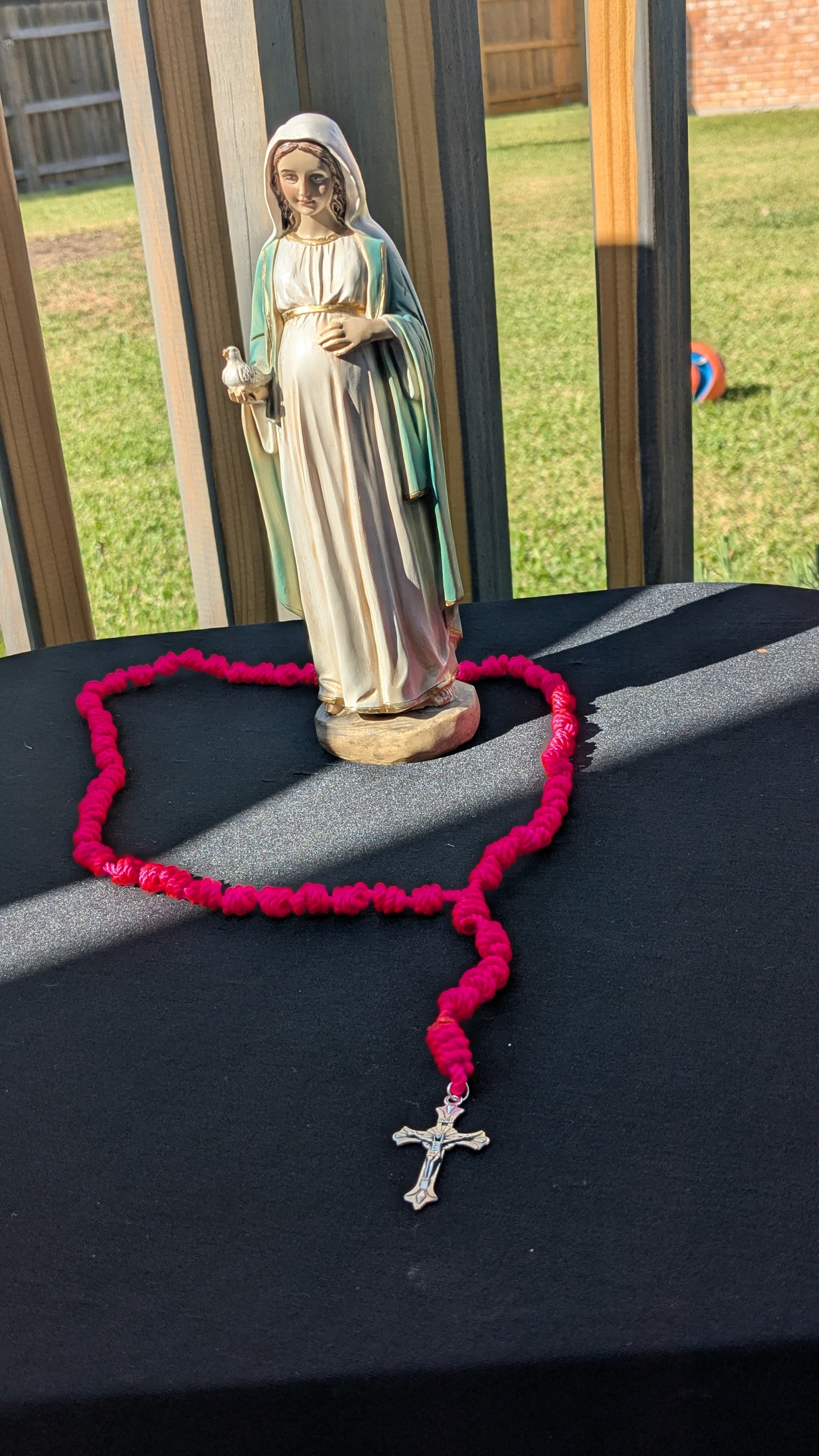 Bright Pink Knotted Rosary, large